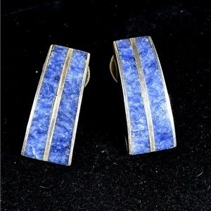 TAXCO Vintage Lapis Lazuli Earrings 925 Sterling Silver Inlay